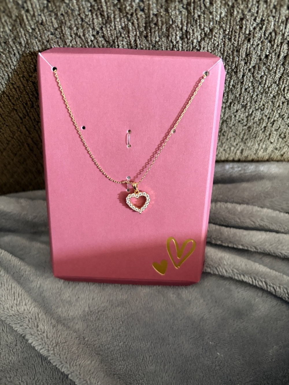 Delicate Pink Heart Pendant Necklace - Sparkling Crystal Accent